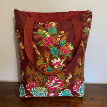 Tote bag - russet, ochre, pink and teal peacock/paisley floral