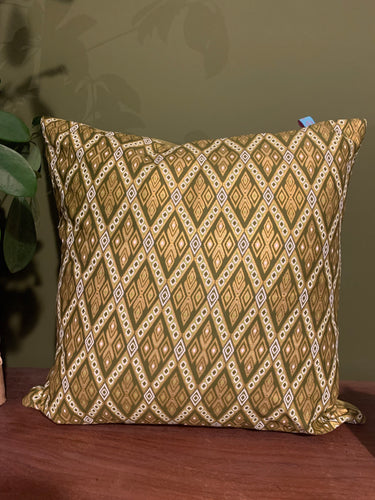 45 x 45 cm square velvet backed cushion cover - khaki and gold diamond print