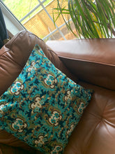 45 x 45 cm square velvet backed cushion cover - teal swirly paisley print
