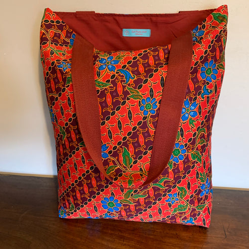 Tote bag - red, burgundy and blue diagonal floral