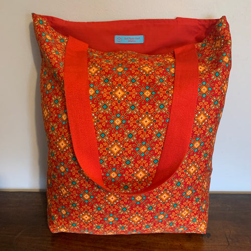 Tote Bag - red, orange and teal geo print