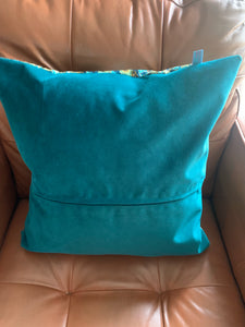 45 x 45 cm square velvet backed cushion cover - teal swirly paisley print