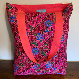 Tote bag - pink and blue diagonal floral