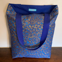 Tote Bag - royal blue and gold curly geo print