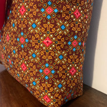 Tote Bag - red, brown, turquoise and mustard geo print
