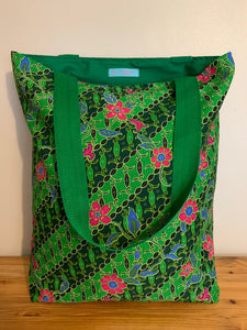 Tote bag - green, pink and blue diagonal floral