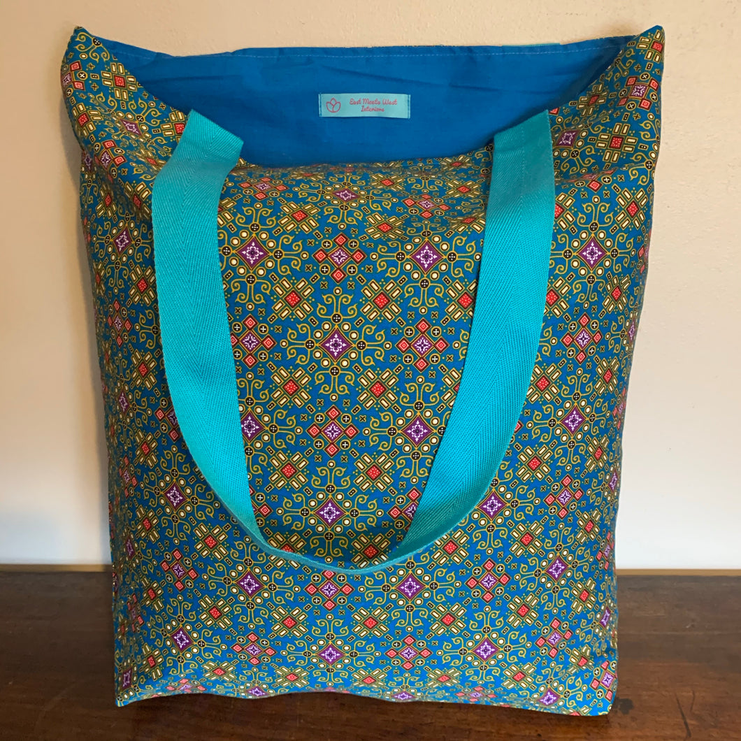 Tote Bag - turquoise, red, pink and purple geo print